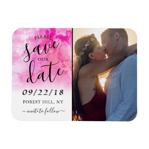 Ombre Watercolor Save The Date Magnet _ Pink