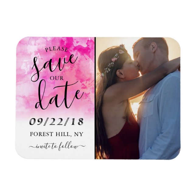 Ombre Watercolor Save The Date Magnet - Pink (Horizontal)