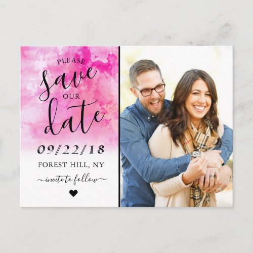 Ombre Watercolor Save The Date Postcard _ Pink