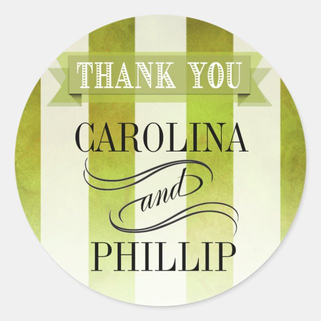 Ombre Watercolor Stripes Thank You | pear Classic Round Sticker (Front)
