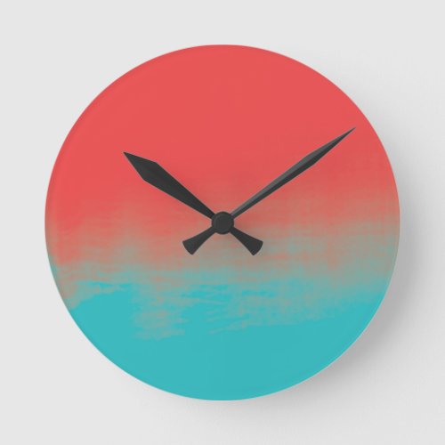 Ombre Watercolor Texture _ Teal and Coral Round Clock