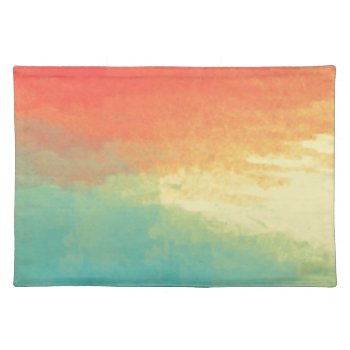 Ombre Watercolor Texture - Teal  Yellow  Coral Cloth Placemat by DifferentStudios at Zazzle
