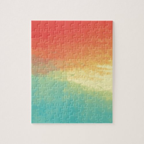 Ombre Watercolor Texture _ Teal Yellow Coral Jigsaw Puzzle