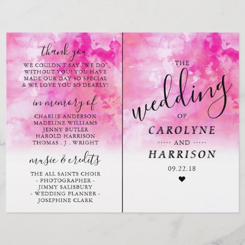 Ombre Watercolor Wedding Bi_fold Programs _ Pink