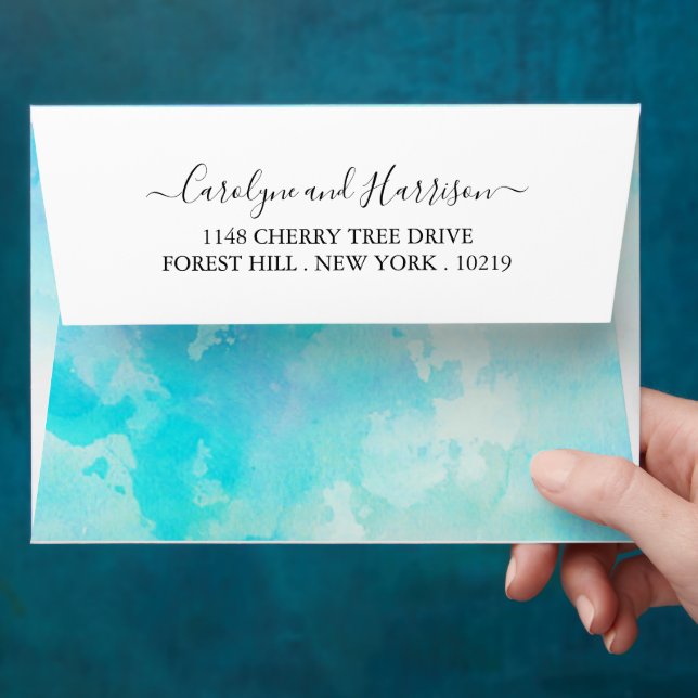 Ombre Watercolor Wedding Envelopes - Blue (Hand)