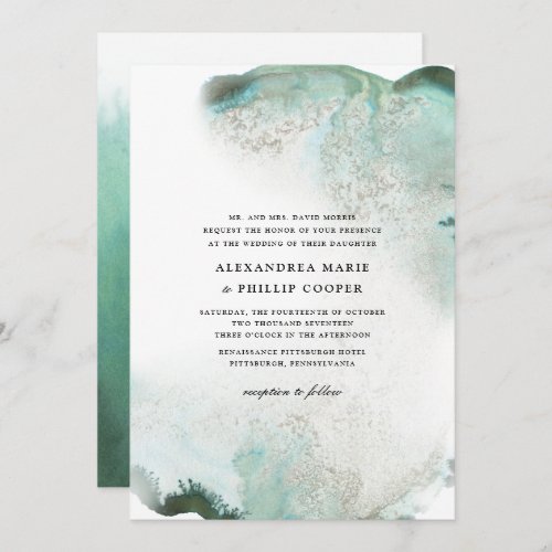 Ombre Watercolor Wedding Invitation Suite  GREEN