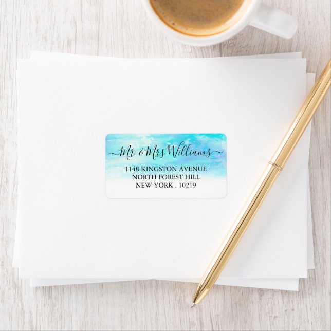 Ombre Watercolor Wedding Labels - Blue (Insitu)