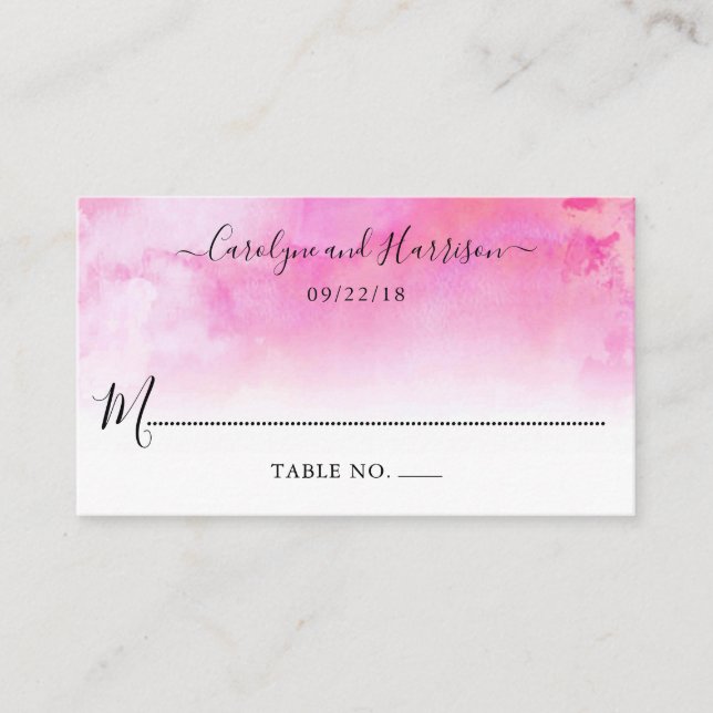 Ombre Watercolor Wedding Place Cards - Pink (Front)