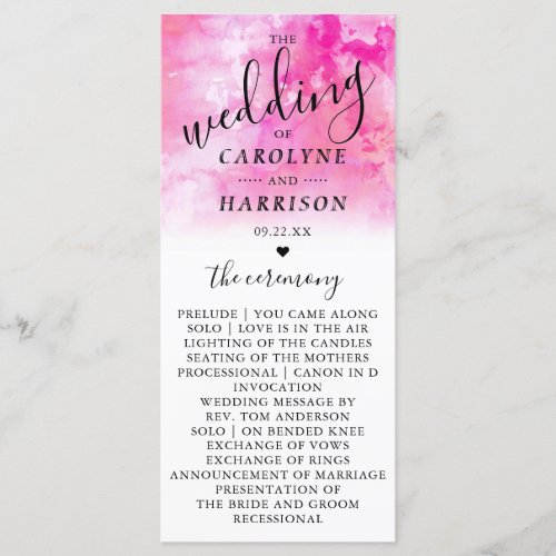 Ombre Watercolor Wedding Program Cards _ Pink