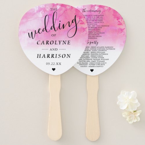 Ombre Watercolor Wedding Program Hand Fans _ Pink