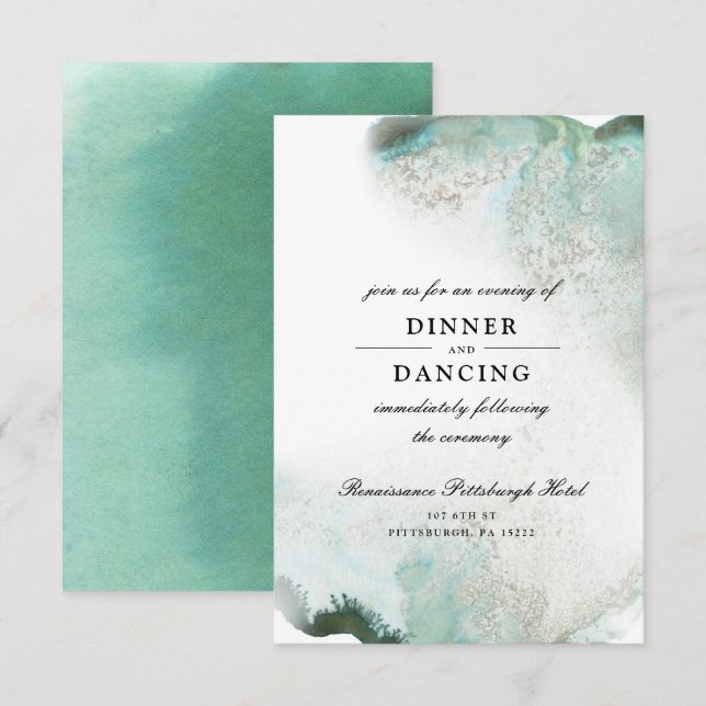 Ombre Watercolor Wedding Reception Card | GREEN (Front/Back)