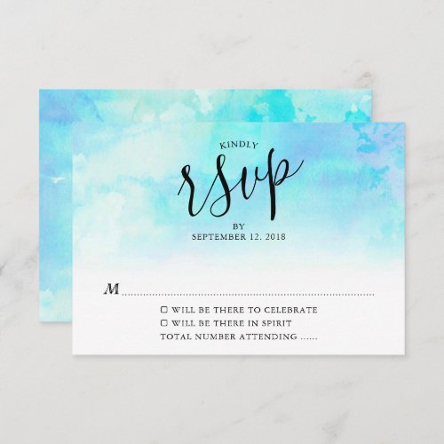 Ombre Watercolor Wedding RSVP Card _ Blue