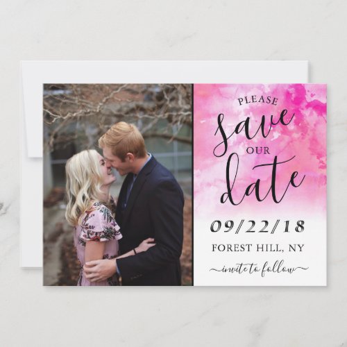 Ombre Watercolor Wedding Save The Date Card _ Pink