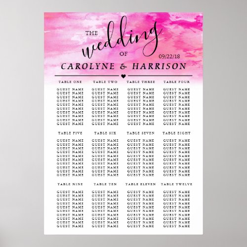 Ombre Watercolor Wedding Seating Chart _ Pink