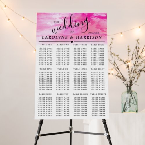 Ombre Watercolor Wedding Seating Chart _ Pink Foam Board