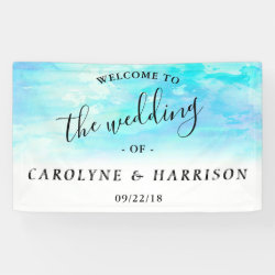 Ombre Watercolor Wedding Welcome Banner - Blue