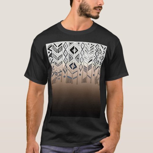 Ombre white brown black Aztec pattern T_Shirt