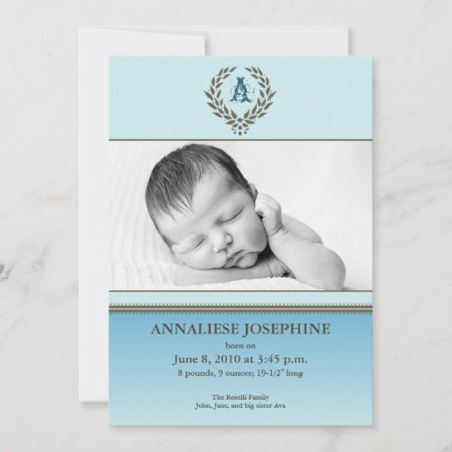 Ombre Wreath Blue 5x7" Birth Announcement
