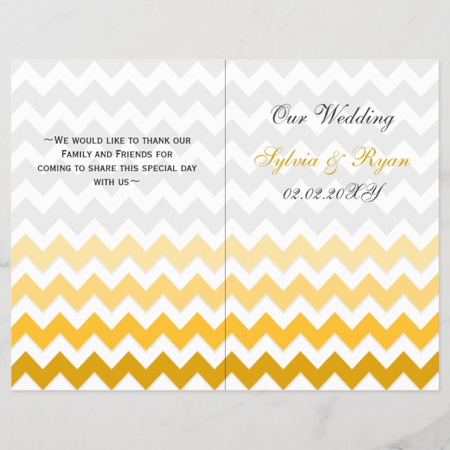 Ombre yellow Chevron folded Wedding program (Front)