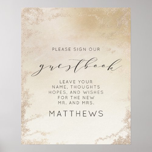 Ombre Yellow Gold Frosted Foil Chic Guestbook Sign
