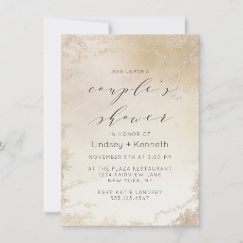 Ombre Yellow Gold Frosted Foil Chic Wedding Shower Invitation
