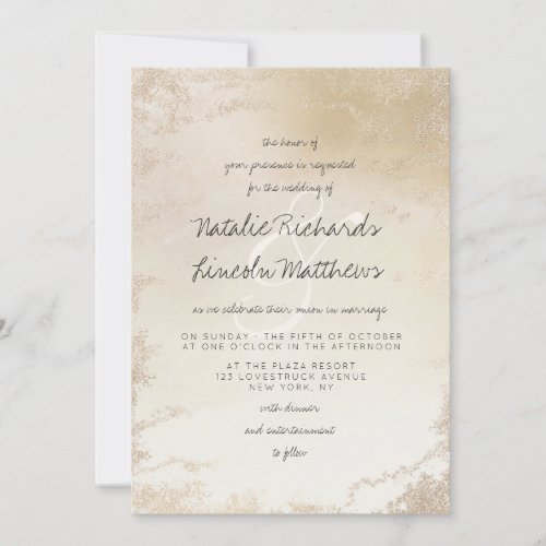 Ombre Yellow Gold Frosted Foil Elegant Wedding Invitation