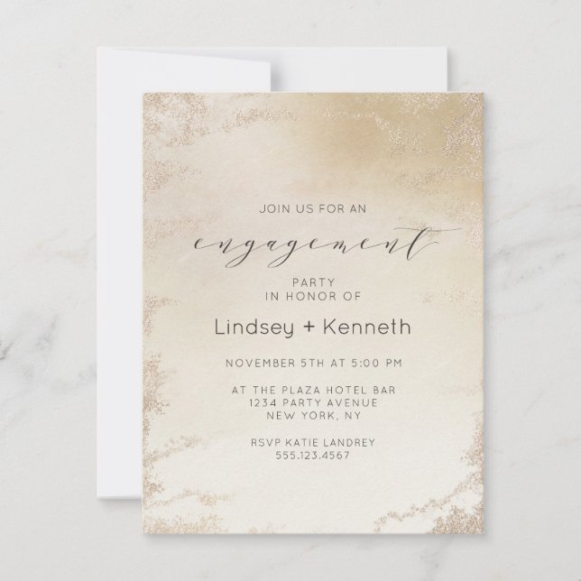 Ombre Yellow Gold Frosted Foil Engagement Party Invitation (Front)