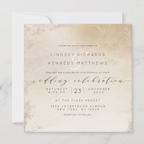Ombre Yellow Gold Frosted Foil Luxe Wedding Square Invitation