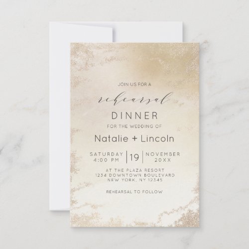 Ombre Yellow Gold Frosted Foil Rehearsal Dinner Invitation