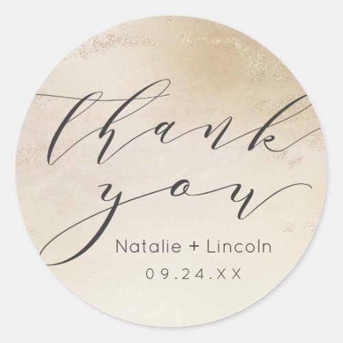 Ombre Yellow Gold Frosted Foil Thank You Wedding Classic Round Sticker