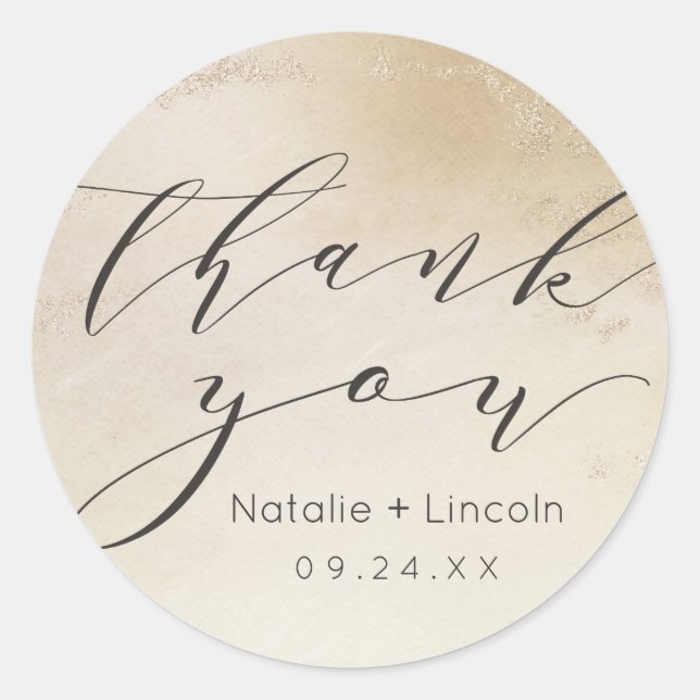 Ombre Yellow Gold Frosted Foil Thank You Wedding Classic Round Sticker (Front)