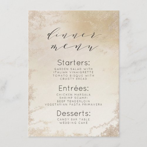 Ombre Yellow Gold Frosted Foil Watercolor Dinner Menu