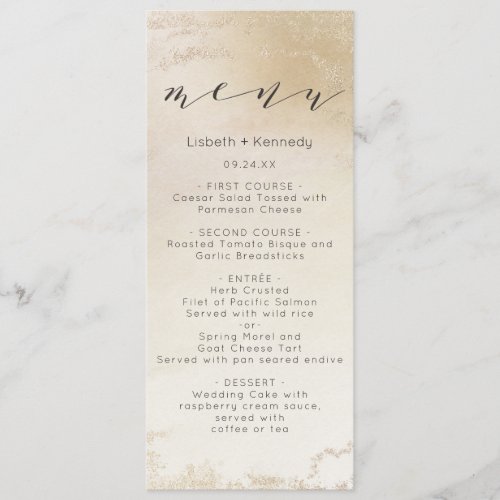 Ombre Yellow Gold Frosted Foil Watercolor Dinner Menu