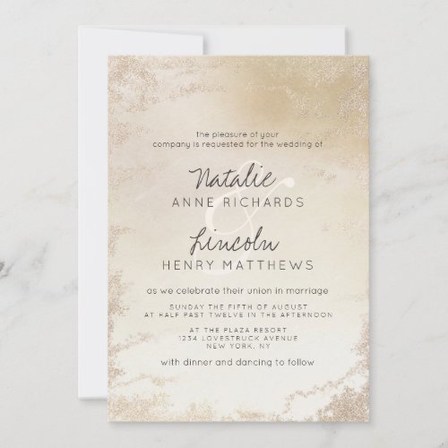Ombre Yellow Gold Frosted Foil Watercolor Wedding Invitation