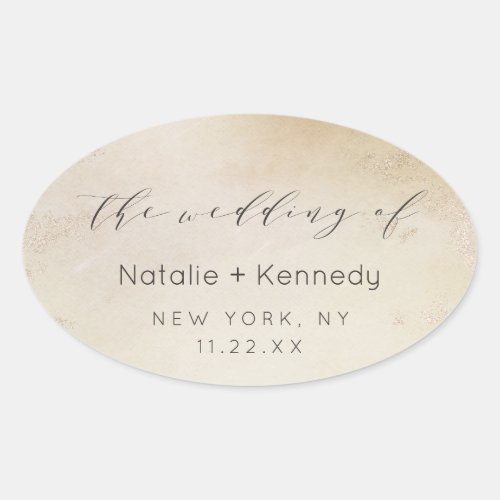 Ombre Yellow Gold Frosted Foil Watercolor Wedding Oval Sticker