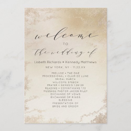 Ombre Yellow Gold Frosted Foil Wedding Ceremony Program