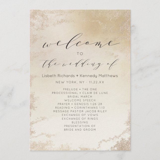 Ombre Yellow Gold Frosted Foil Wedding Ceremony Program (Front)