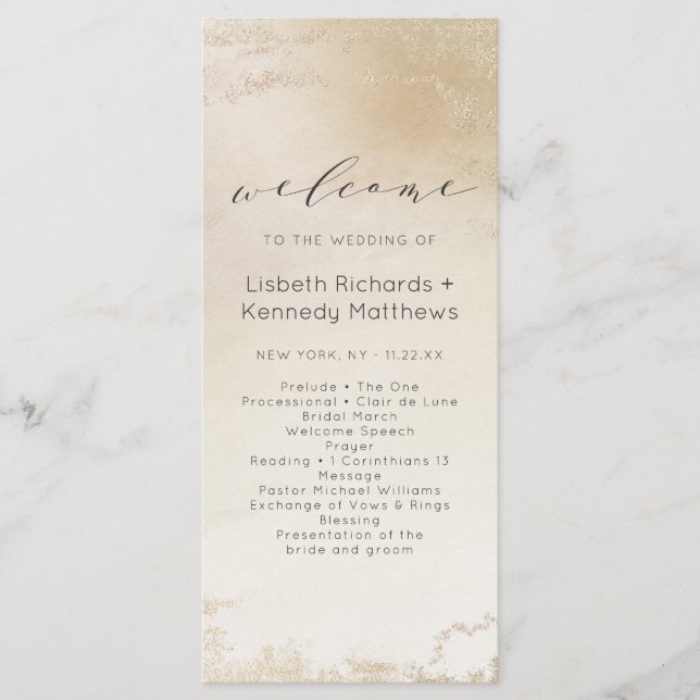 Ombre Yellow Gold Frosted Foil Wedding Ceremony Program (Front)