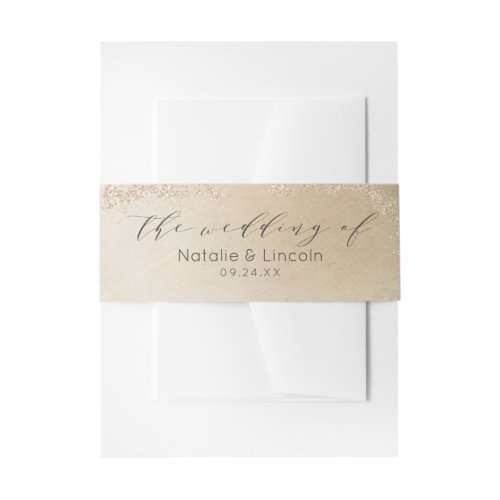 Ombre Yellow Gold Frosted Foil Wedding Monogram Invitation Belly Band