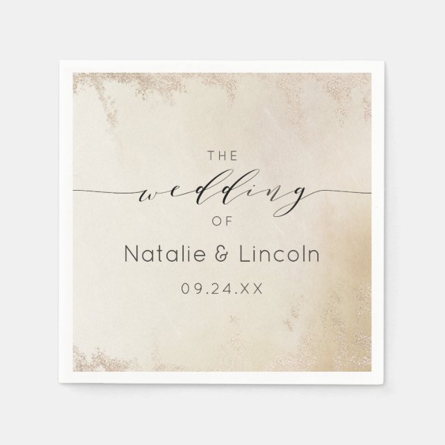 Ombre Yellow Gold Frosted Foil Wedding Monogram Napkins (Front)