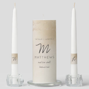 Ombre Yellow Gold Frosted Foil Wedding Monogram Unity Candle Set
