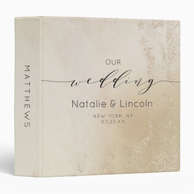 Ombre Yellow Gold Frosted Foil Wedding Photo Album 3 Ring Binder (Front/Spine)