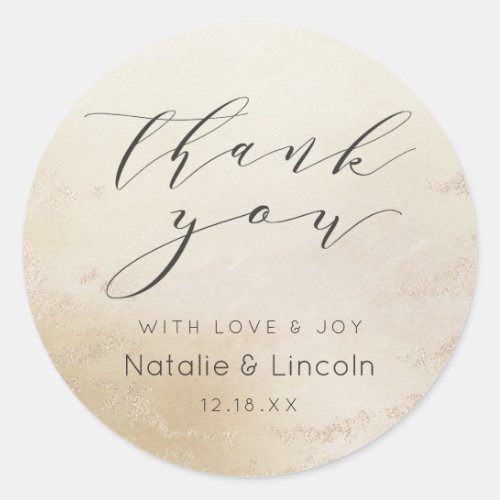 Ombre Yellow Gold Frosted Foil Wedding Thank You Classic Round Sticker