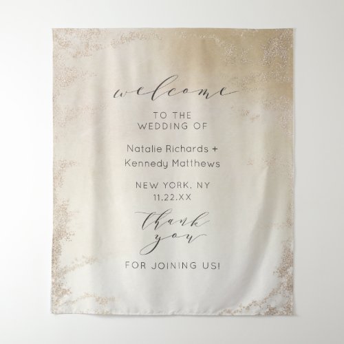 Ombre Yellow Gold Frosted Foil Wedding Welcome Tapestry