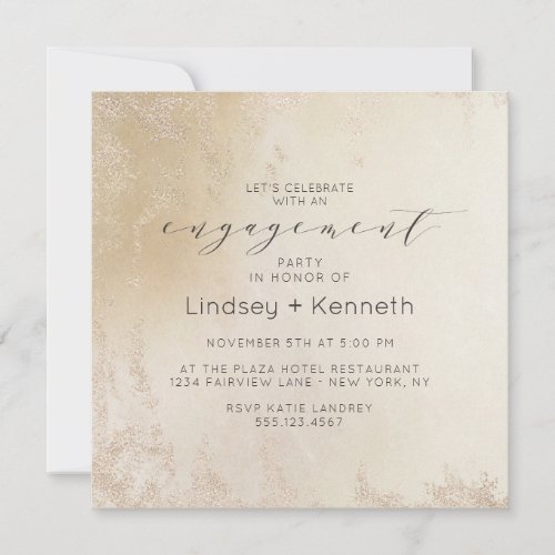 Ombre Yellow Gold Frosted Square Engagement Party Invitation