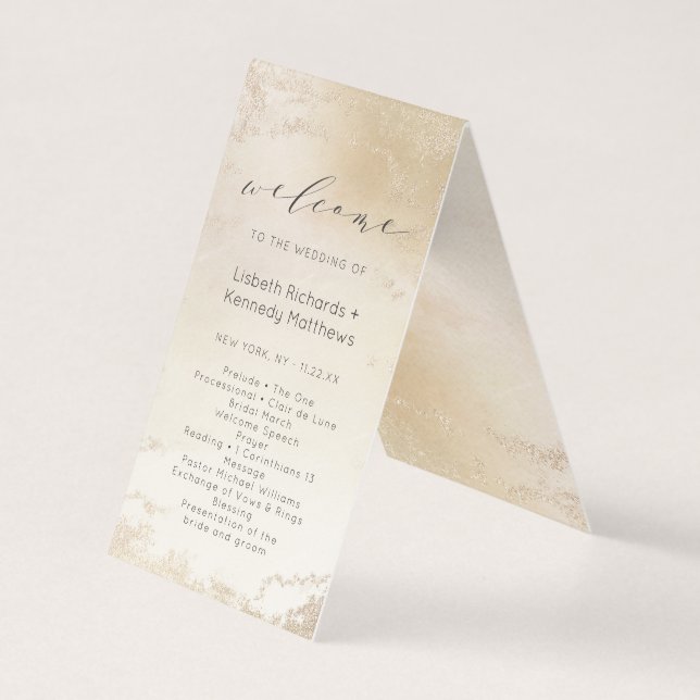 Ombre Yellow Gold Frosted Wedding Ceremony Program (Front)