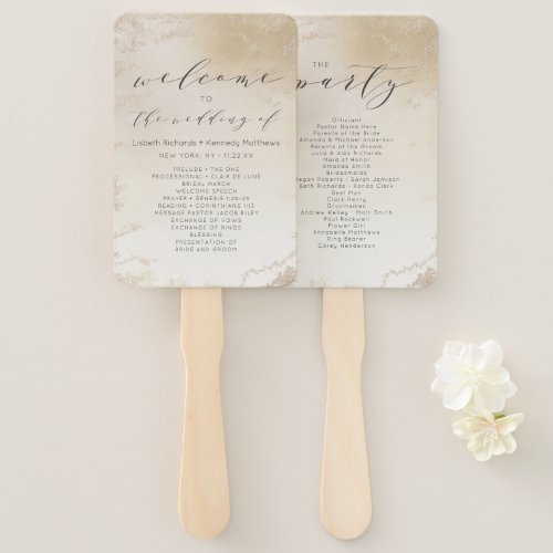 Ombre Yellow Gold Frosted Wedding Ceremony Program Hand Fan