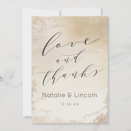Ombre Yellow Gold Frosted Wedding Love and Thanks Thank You Card