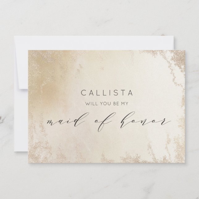 Ombre Yellow Gold Luxe Maid of Honor Proposal Card (Front)