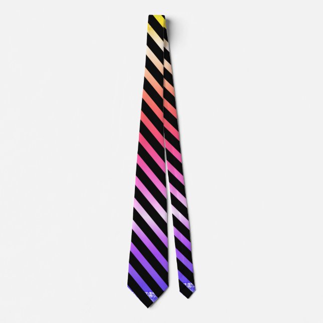 Ombre Yellow Pink Purple Diagonal Stripes Neck Tie (Front)